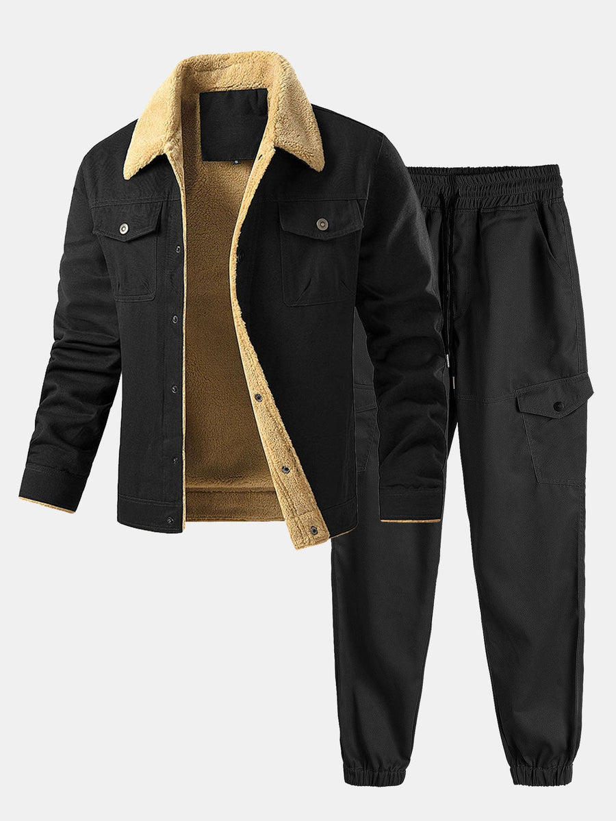 Teddygefütterte Chino-Jacke & Chino Cargo Jogginghose