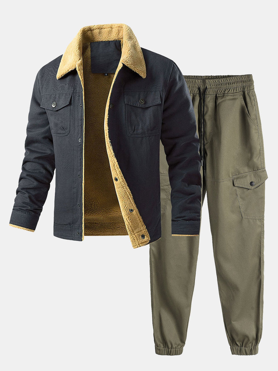 Teddygefütterte Chino-Jacke & Chino Cargo Jogginghose
