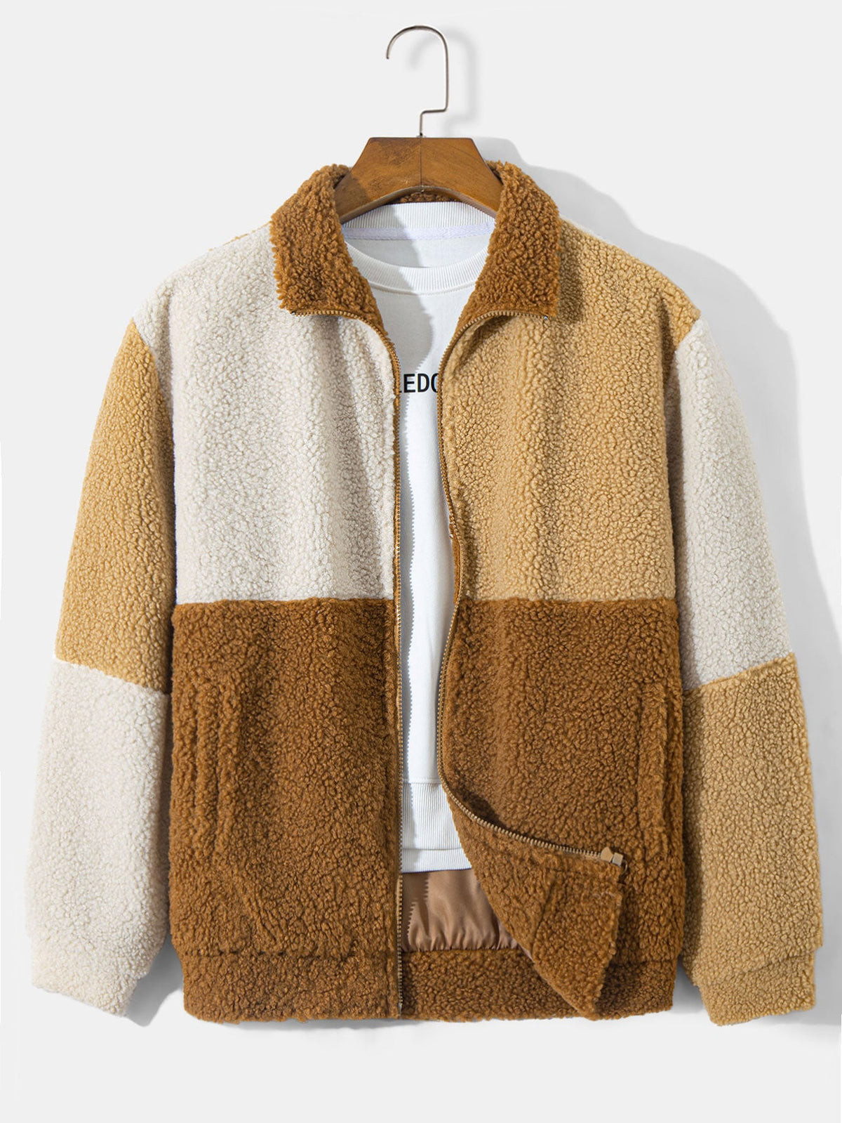 Farbblock Teddy Fleece Mantel & Kordelzug Corduroy Cargo Jogger Hose