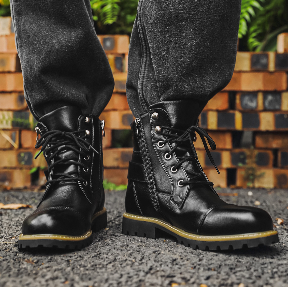 Multi-Zipper Leather Boots