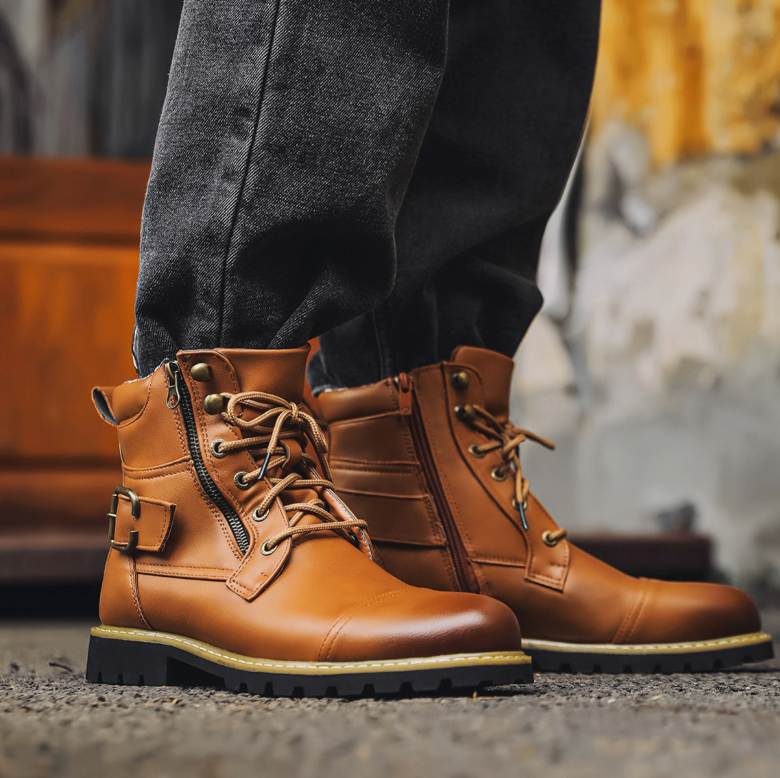 Multi-Zipper Leather Boots