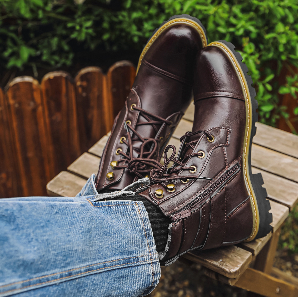 Multi-Zipper Leather Boots