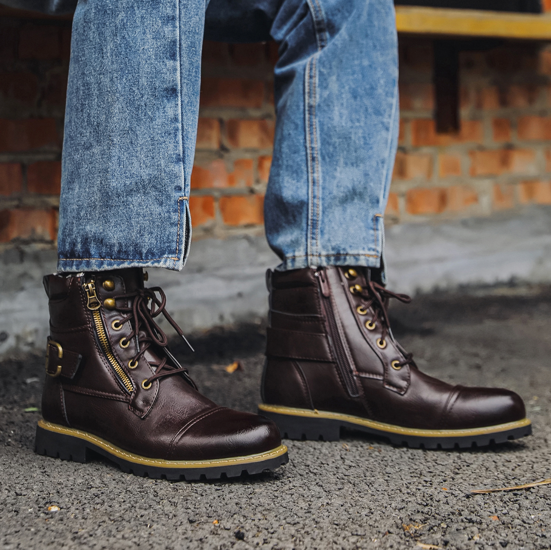 Multi-Zipper Leather Boots