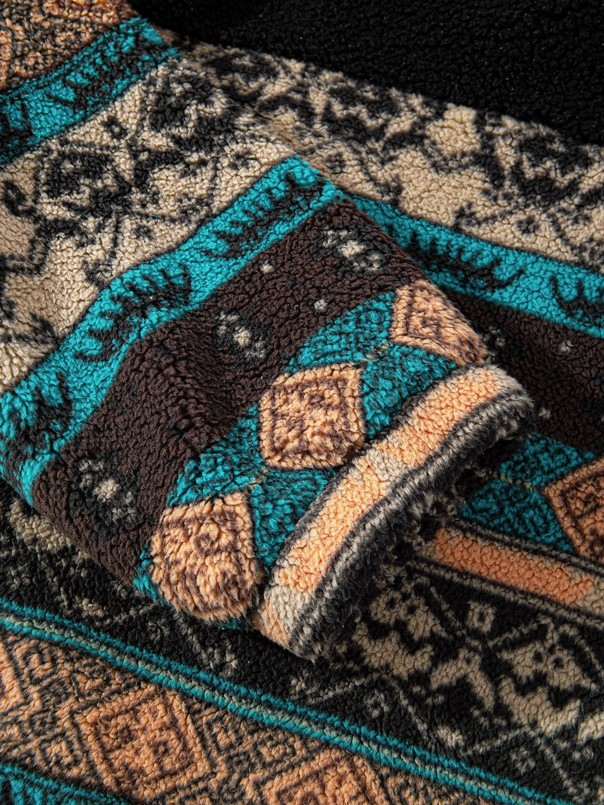 Teddy Fleece Ethnischer Print Mantel & Kordelzug Corduroy Cargo Jogger Hose