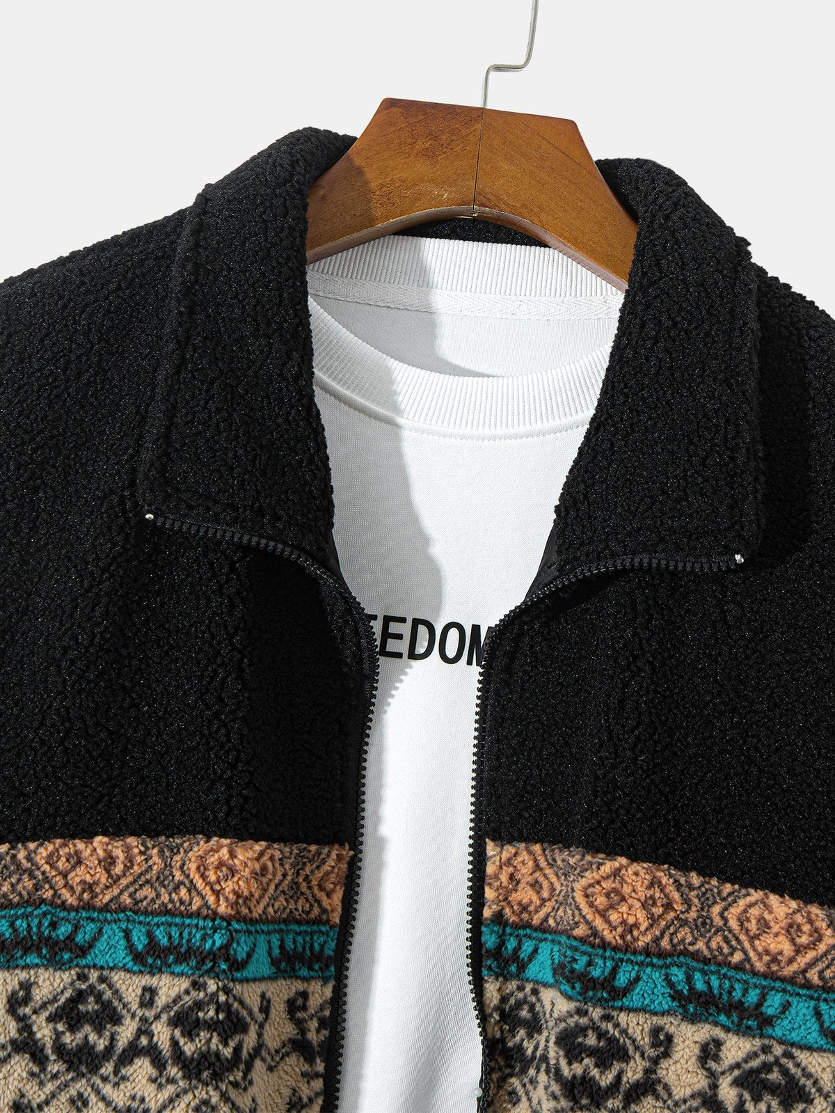 Teddy Fleece Ethnischer Print Mantel & Kordelzug Corduroy Cargo Jogger Hose
