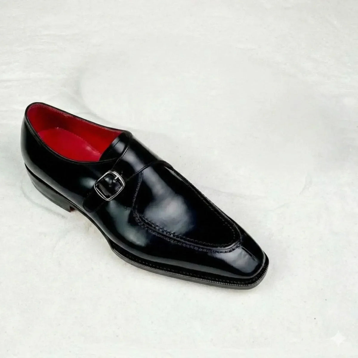 Old Money Men's Black Leather Monk Strap Dress Shoes — Red Sole