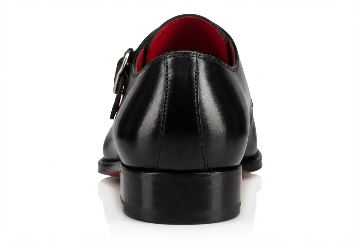 Old Money Men's Black Leather Monk Strap Dress Shoes — Red Sole