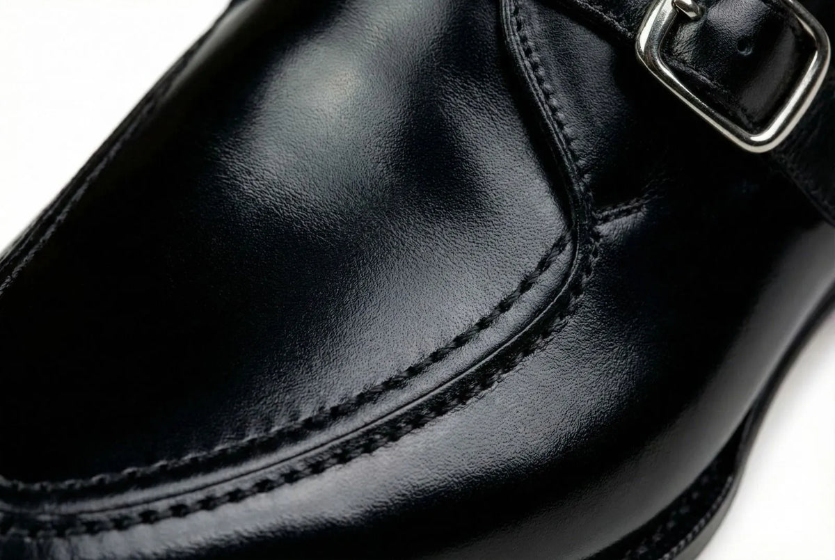 Old Money Men's Black Leather Monk Strap Dress Shoes — Red Sole