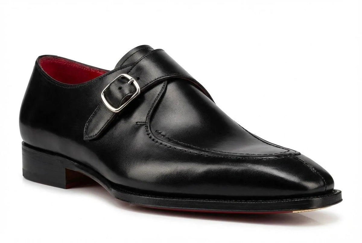 Old Money Men's Black Leather Monk Strap Dress Shoes — Red Sole